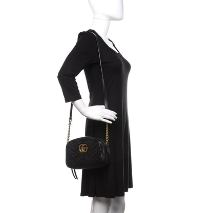 Gucci Calfskin Matelasse Small GG Marmont Chain Shoulder Bag Black 2 of 13