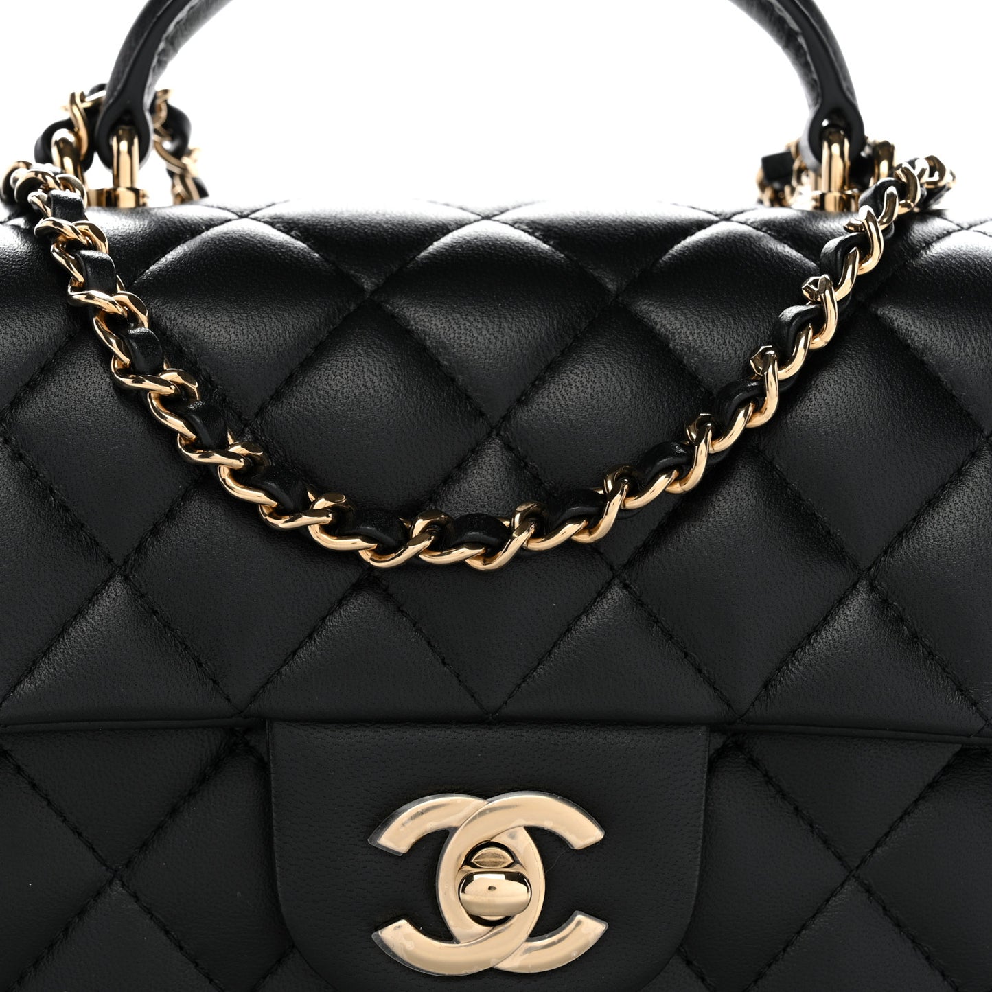 Lambskin Quilted Mini Top Handle Rectangular Flap Black