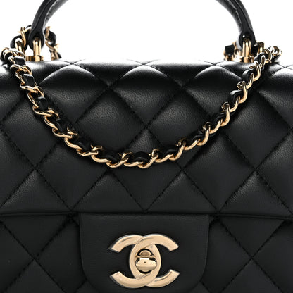 Chanel Lambskin Quilted Mini Top Handle Rectangular Flap Black 8 of 11