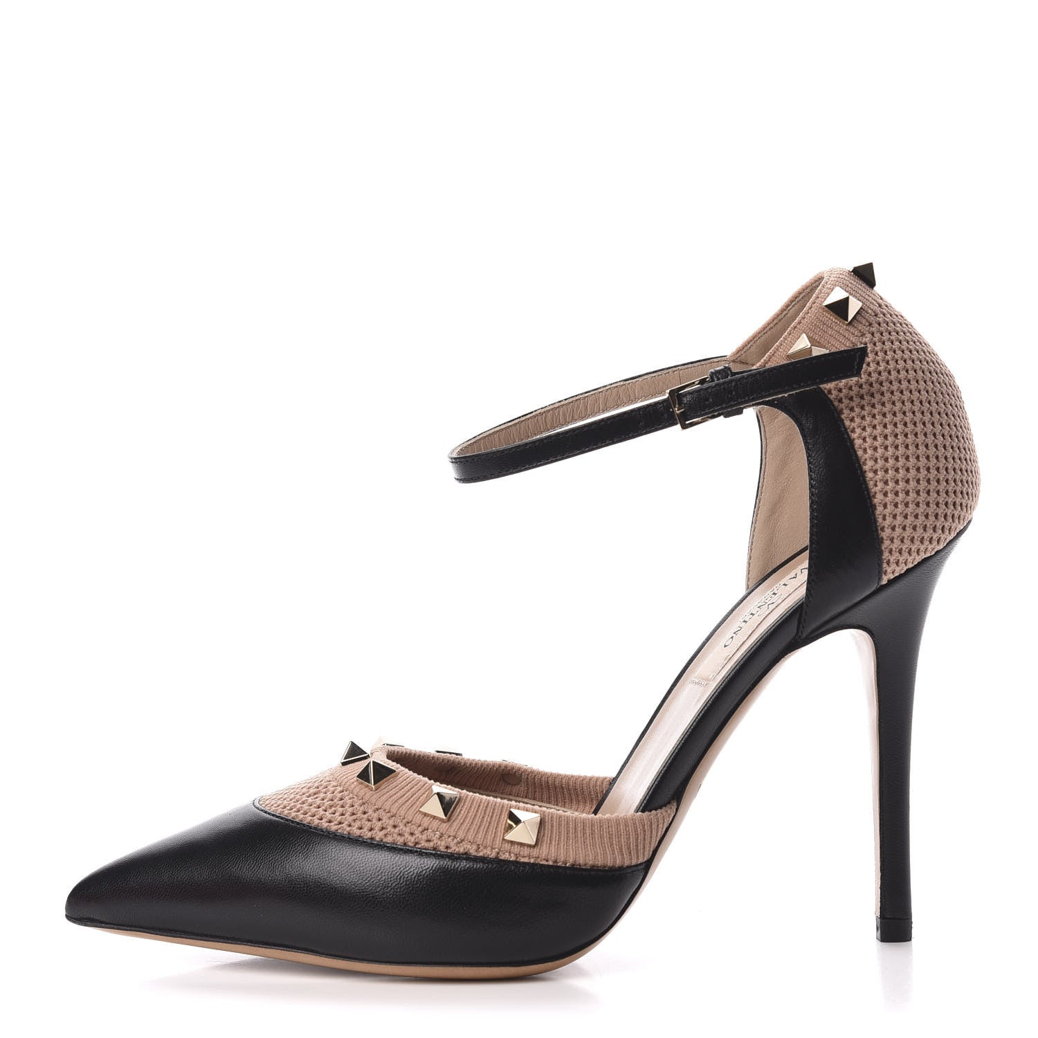 Valentino Garavani Nappa Knit Rockstud Mary Jane 105mm Pumps 37.5 Black Nudo 1 of 9