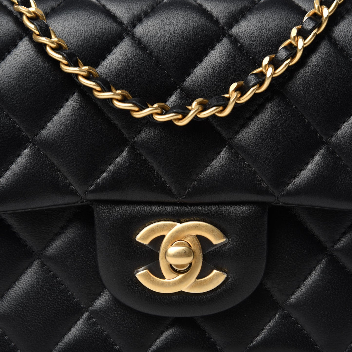 Lambskin Quilted Mini Top Handle Rectangular Flap Black