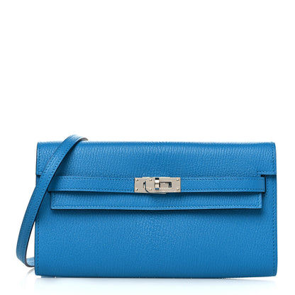 Hermes Chevre Mysore Kelly Wallet To Go Bleu Frida 1 of 9
