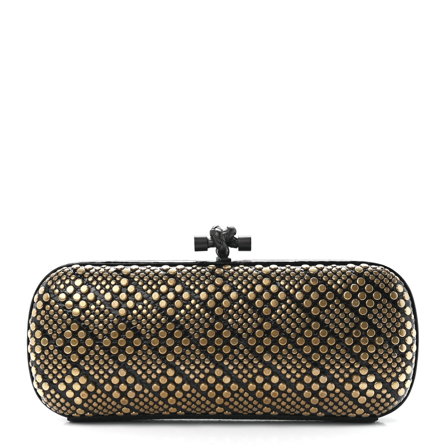 Snakeskin Studded Knot Clutch Black