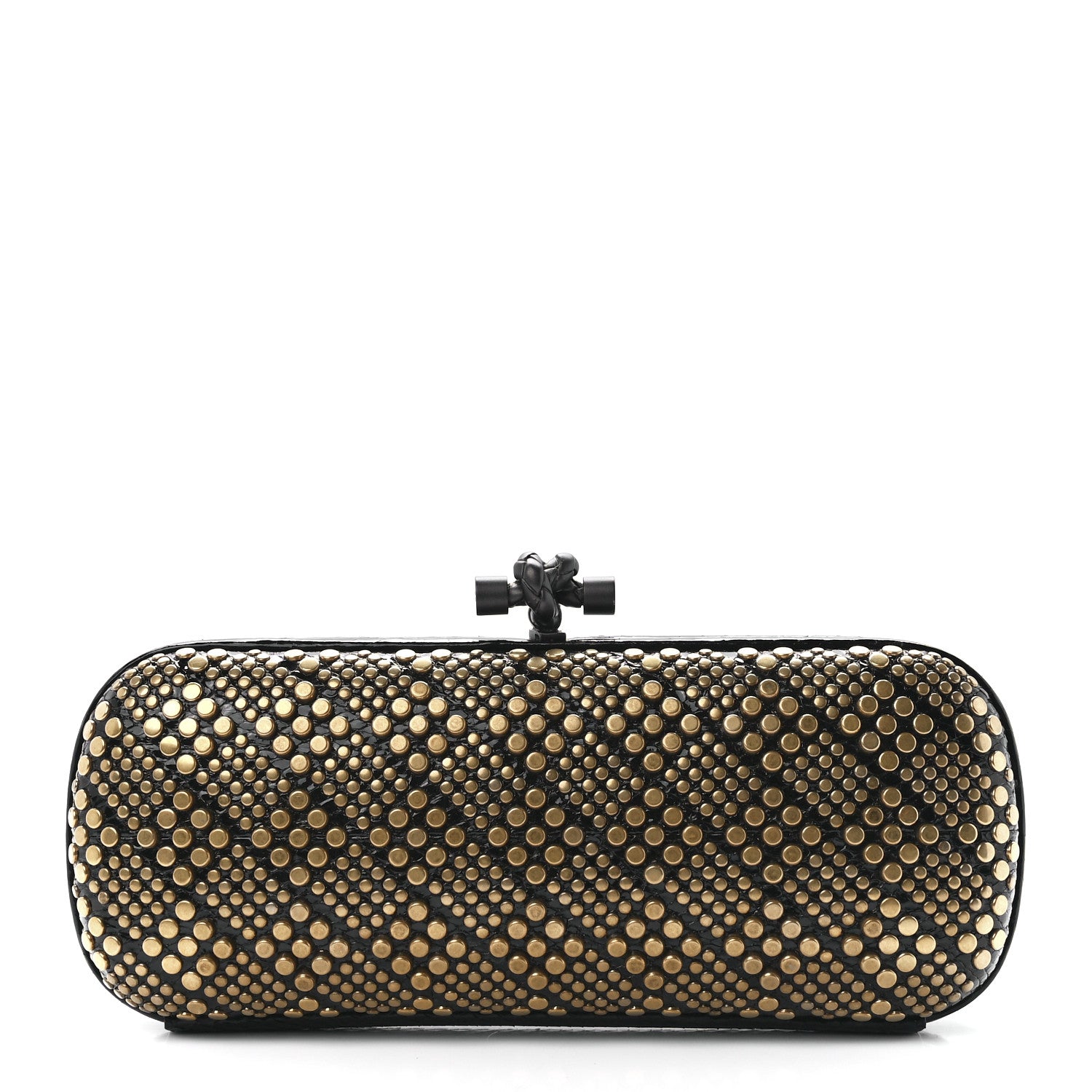 Bottega Veneta Snakeskin Studded Knot Clutch Black 1 of 10