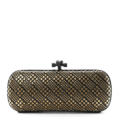 Bottega Veneta Snakeskin Studded Knot Clutch Black 1 of 10