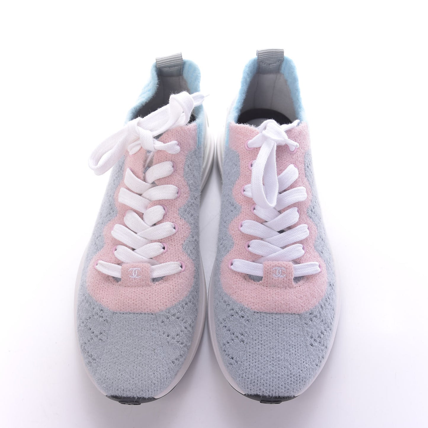 Mixed Fabrics Knit Sneakers 37 Grey Pink Blue