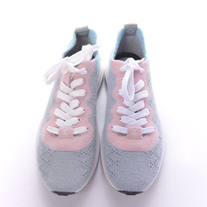 Chanel Mixed Fabrics Knit Sneakers 37 Grey Pink Blue 6 of 10