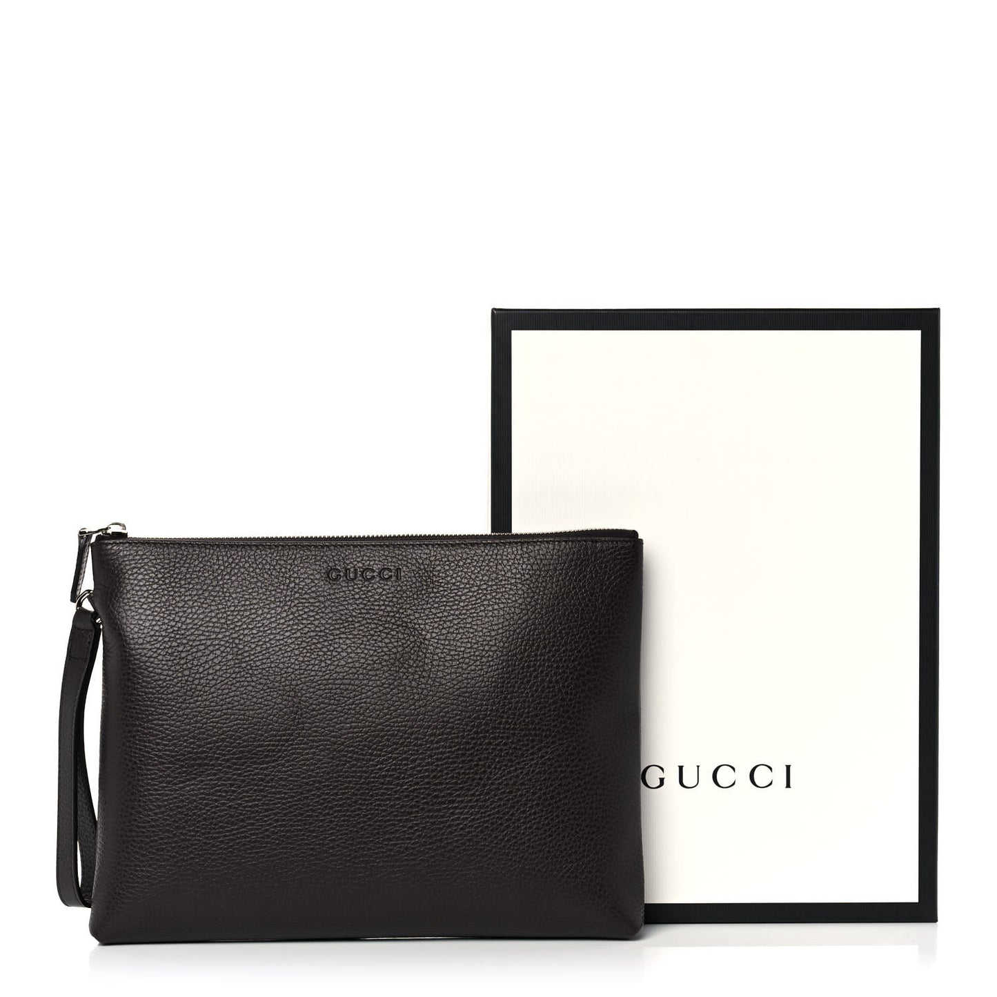 Grained Calfskin Zip Wristlet Pouch Black