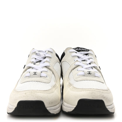 Chanel Mesh Suede Calfskin Grained Calfskin Womens CC Sneakers 39 White Black 3 of 9