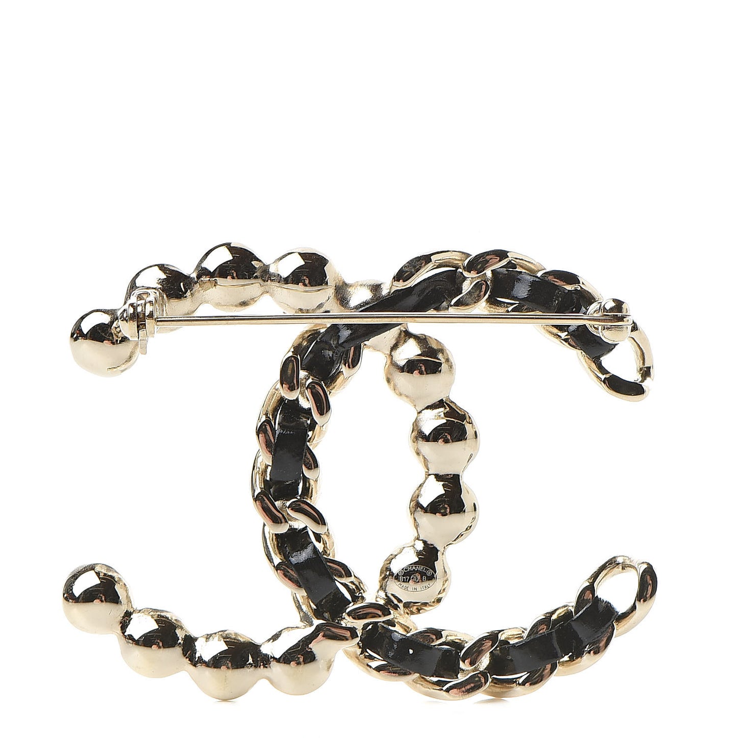 Lambskin Pearl CC Chain Brooch Black Gold