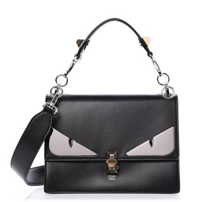 Fendi Vitello Liberty Lucido Metal Monster Eyes Studded Kan I Shoulder Bag Black 1 of 9
