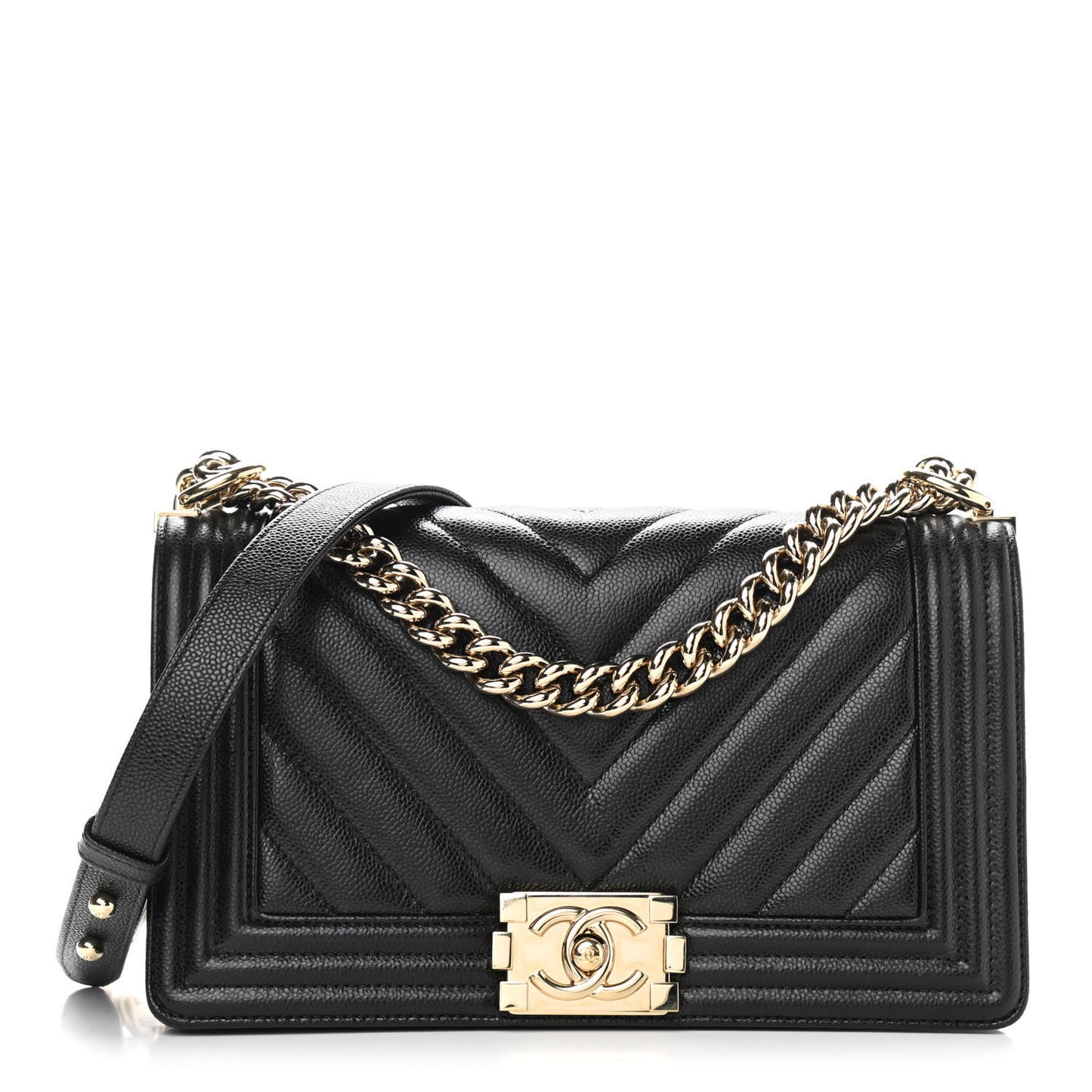 Caviar Chevron Quilted Medium Boy Flap Black