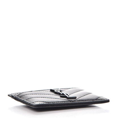 Saint Laurent Grain De Poudre Matelasse Chevron Monogram Credit Card Case Black 4 of 8