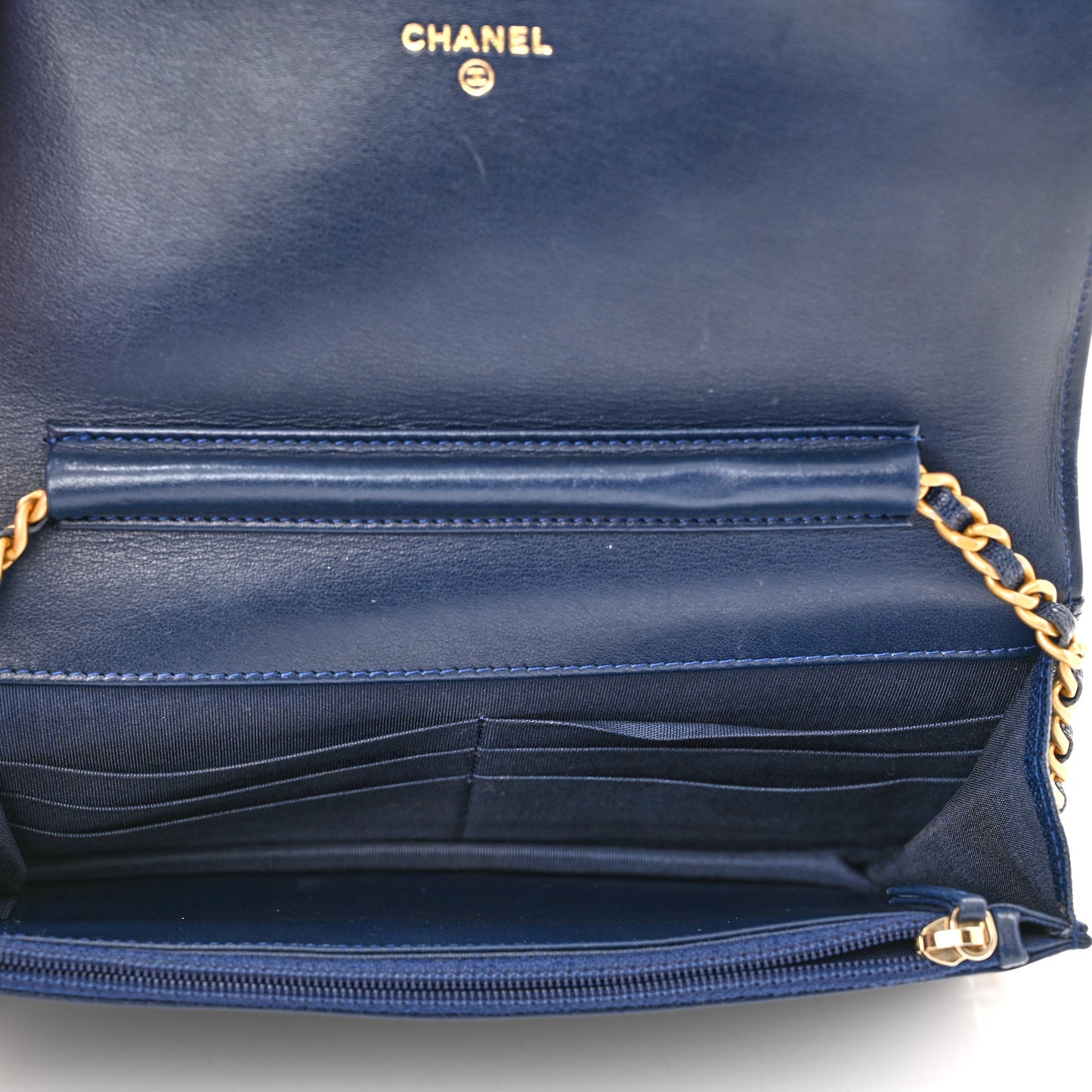 Caviar Quilted Boy Wallet On Chain WOC Navy