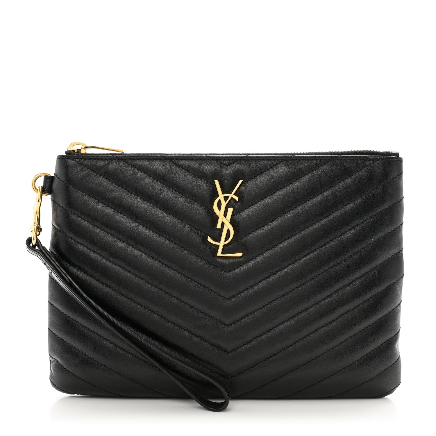 Saint Laurent Calfskin Matelasse Chevron Monogram A5 Wristlet Black 1 of 7