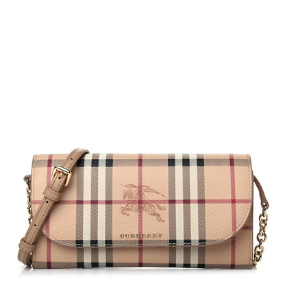 Burberry Haymarket Check Henley Wallet On Chain Mid Camel 1 of 4