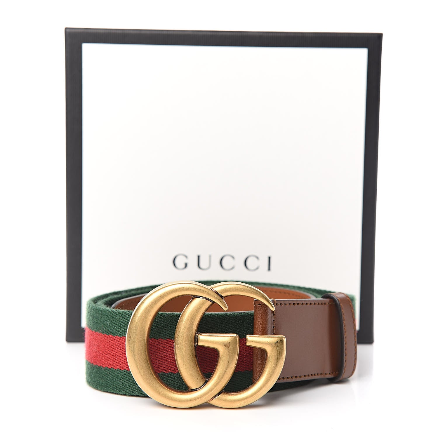 Gucci Nylon Calfskin Double G Web Belt 85 34 Brown 7 of 7