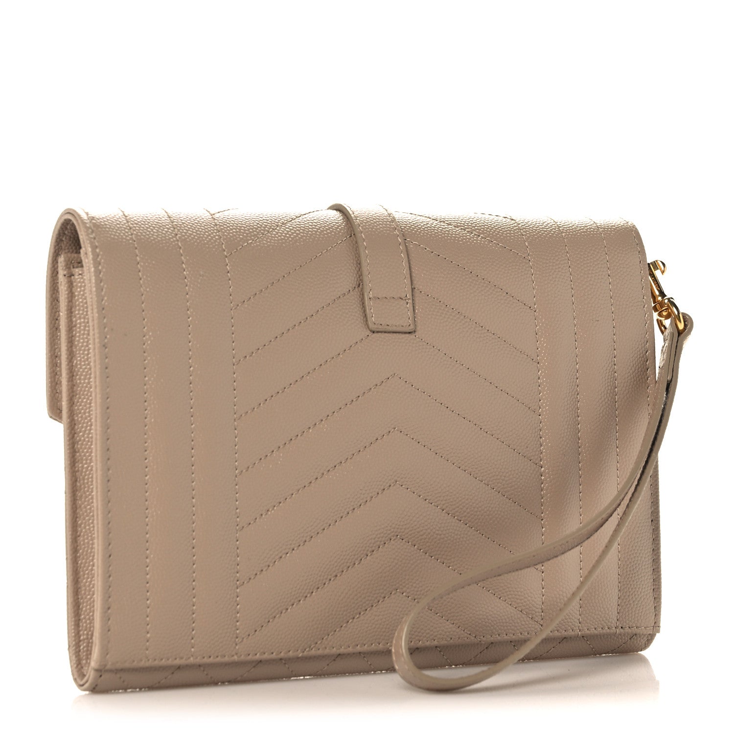 Saint Laurent Grain De Poudre Textured Mixed Matelasse Triquilt Monogram Clutch Dark Beige 3 of 10