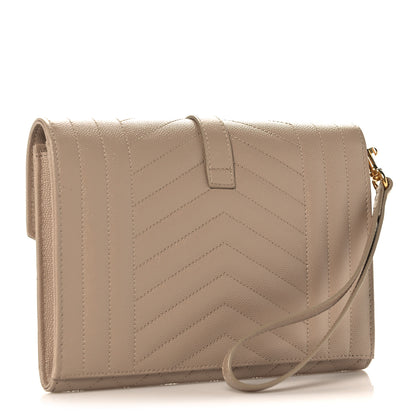 Saint Laurent Grain De Poudre Textured Mixed Matelasse Triquilt Monogram Clutch Dark Beige 3 of 10