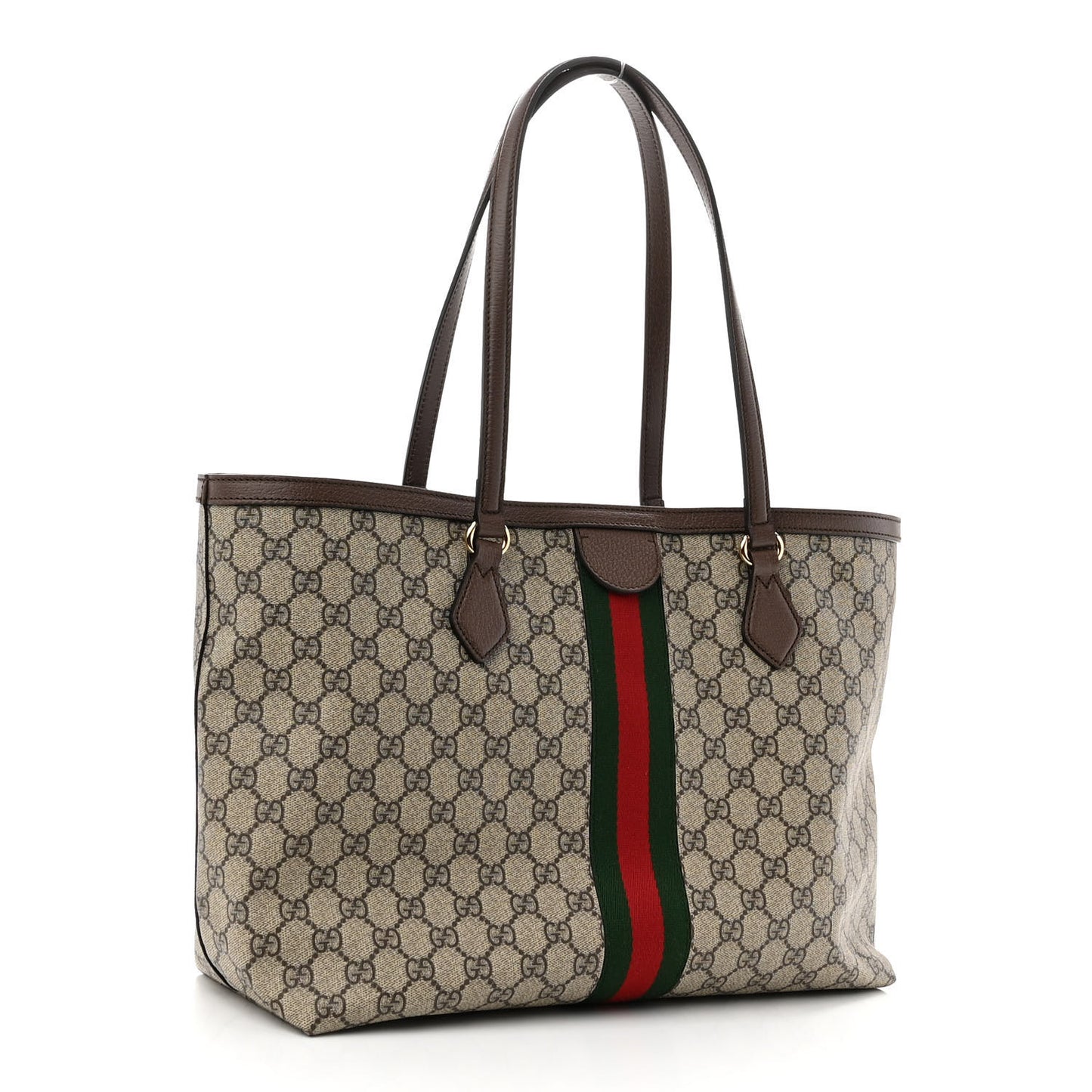 GG Supreme Monogram Textured Calfskin Web Medium Ophidia Shopping Tote Beige Ebony New Acero