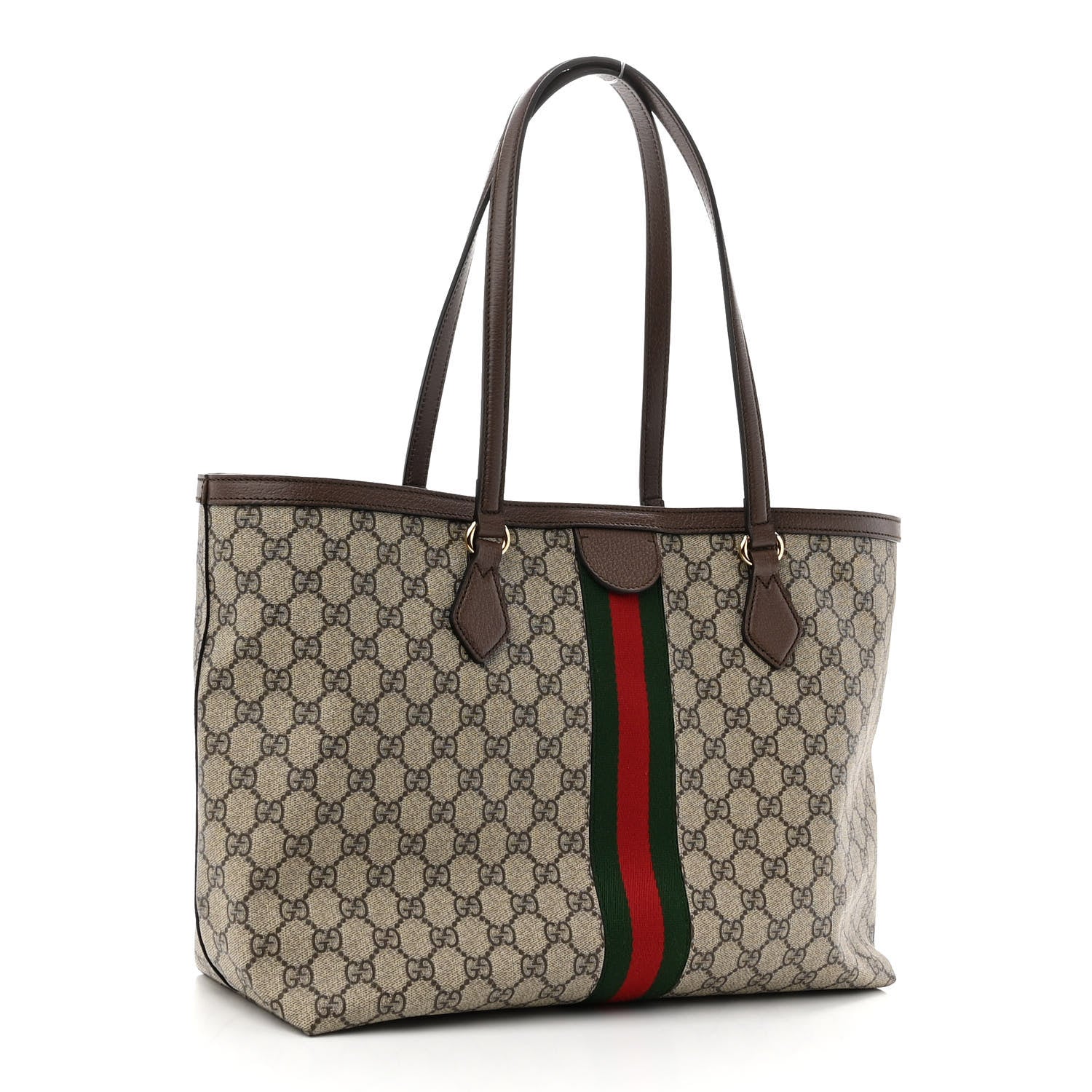 Gucci GG Supreme Monogram Textured Calfskin Web Medium Ophidia Shopping Tote Beige Ebony New Acero 3 of 9