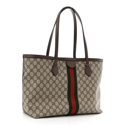 Gucci GG Supreme Monogram Textured Calfskin Web Medium Ophidia Shopping Tote Beige Ebony New Acero 3 of 9