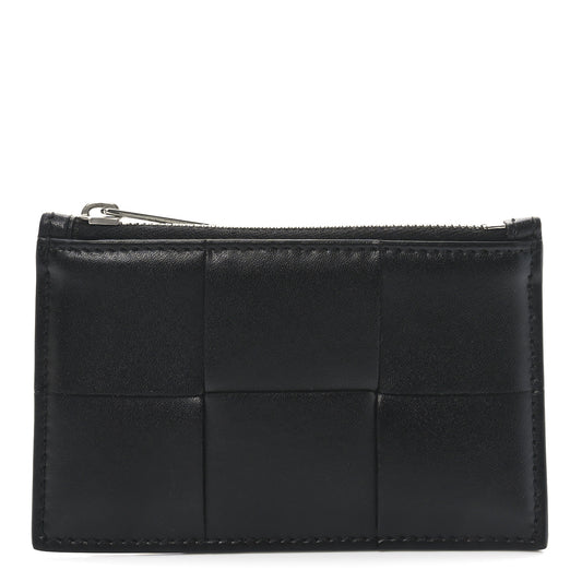 Nappa Maxi Intrecciato Zip Card Holder Black
