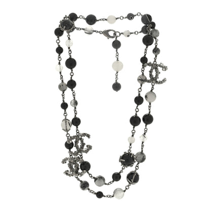 Chanel Crystal Bead CC Long Necklace Silver Black 3 of 4