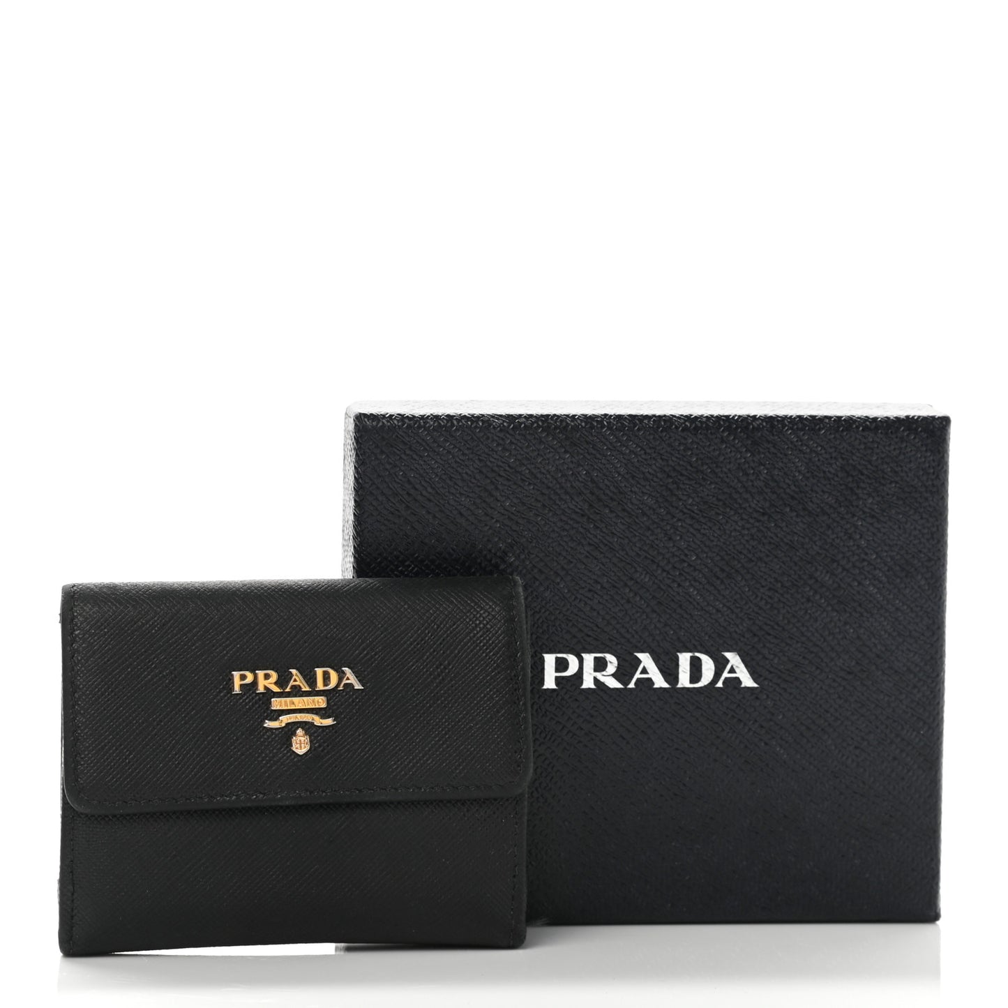 Saffiano Metal Tri-Fold Wallet Black