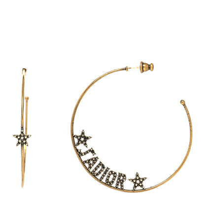 Christian Dior Metal Crystal J'Adior Hoop Earrings Aged Gold 1 of 4