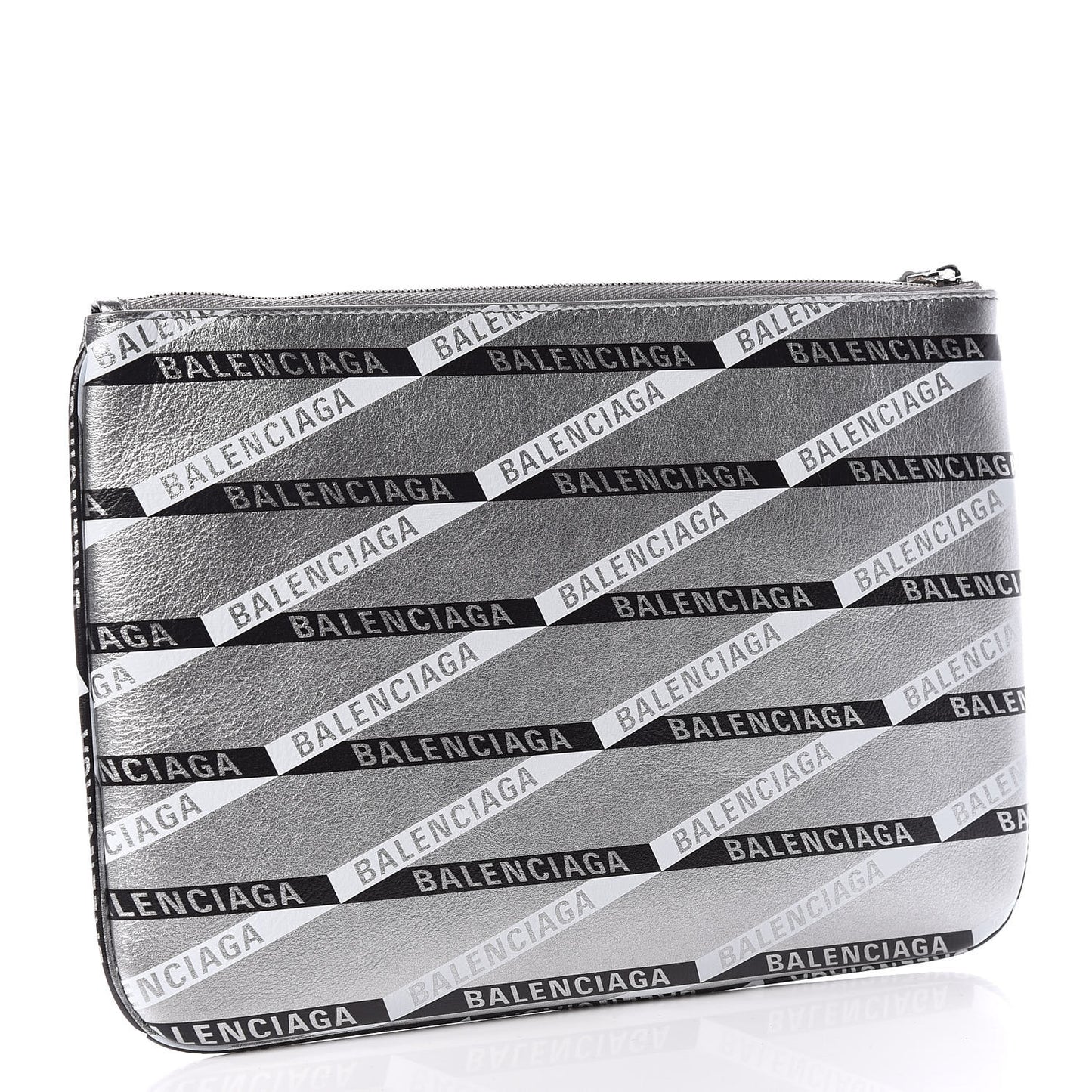 Metallic Calfskin Losange Monogram Pouch Silver Black White