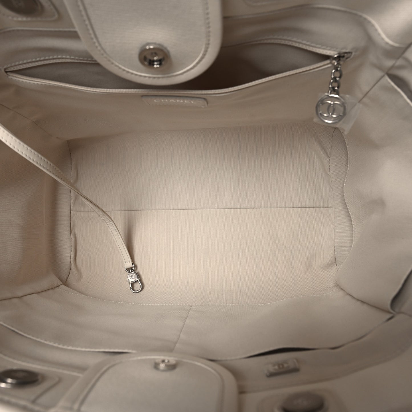 Canvas Calfskin Striped Medium Deauville Tote White Black