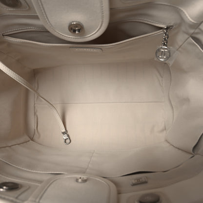 Chanel Canvas Calfskin Striped Medium Deauville Tote White Black 6 of 12