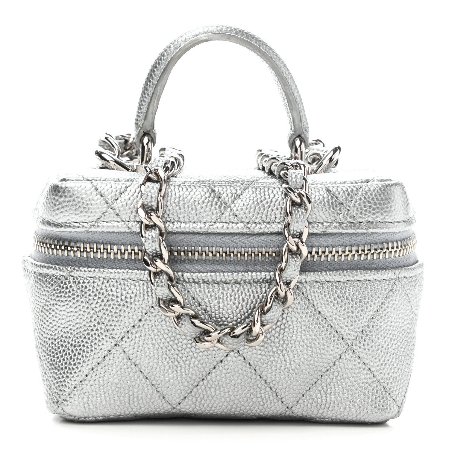Chanel Metallic Caviar Quilted Mini Top Handle Vanity With Chain Silver 1 of 10