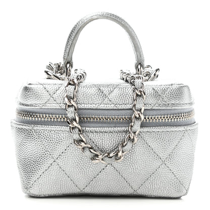 Chanel Metallic Caviar Quilted Mini Top Handle Vanity With Chain Silver 1 of 10