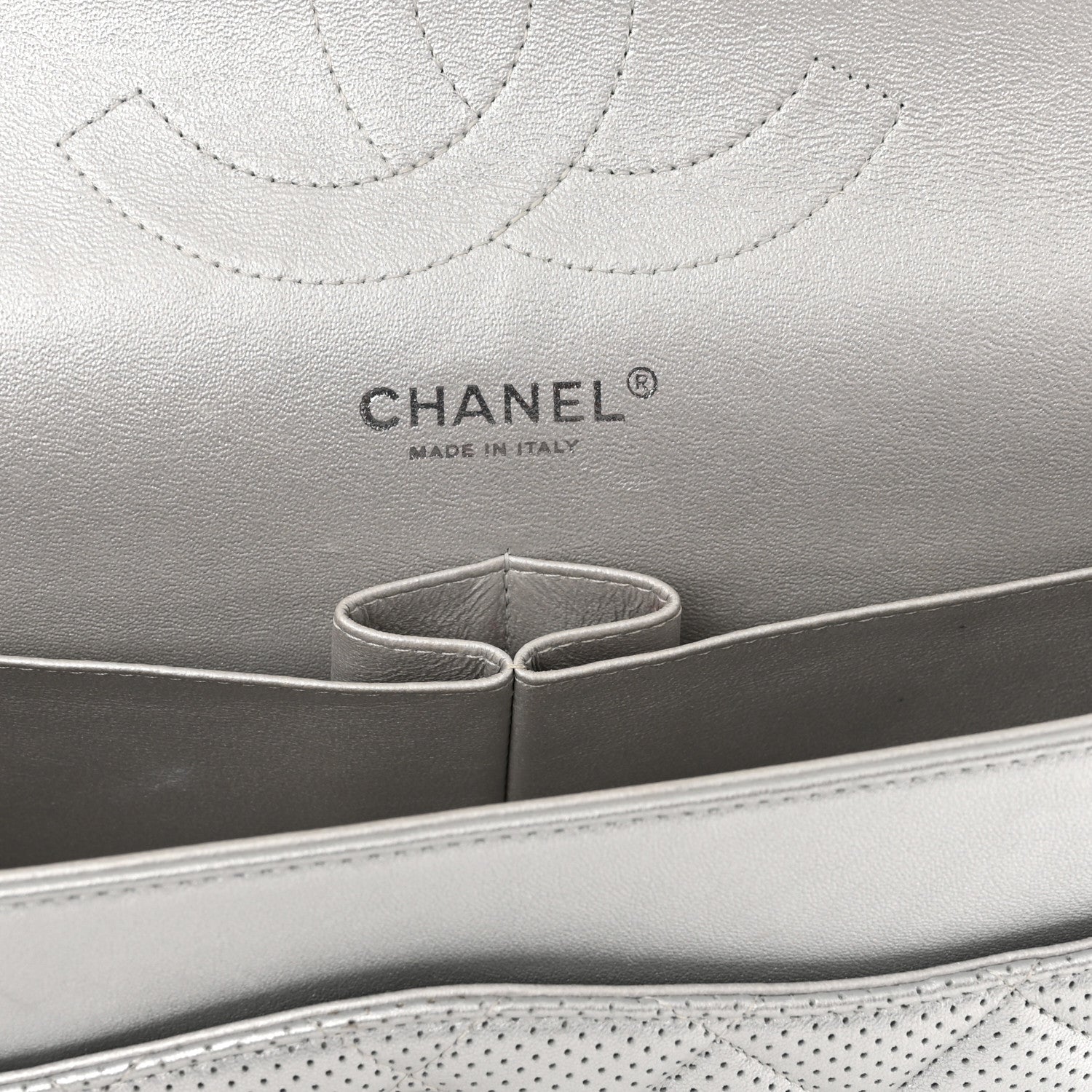 Chanel Metallic Perforated Lambskin Quilted Jumbo Double Flap Light Silver 6 of 10