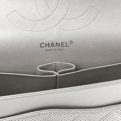 Chanel Metallic Perforated Lambskin Quilted Jumbo Double Flap Light Silver 6 of 10