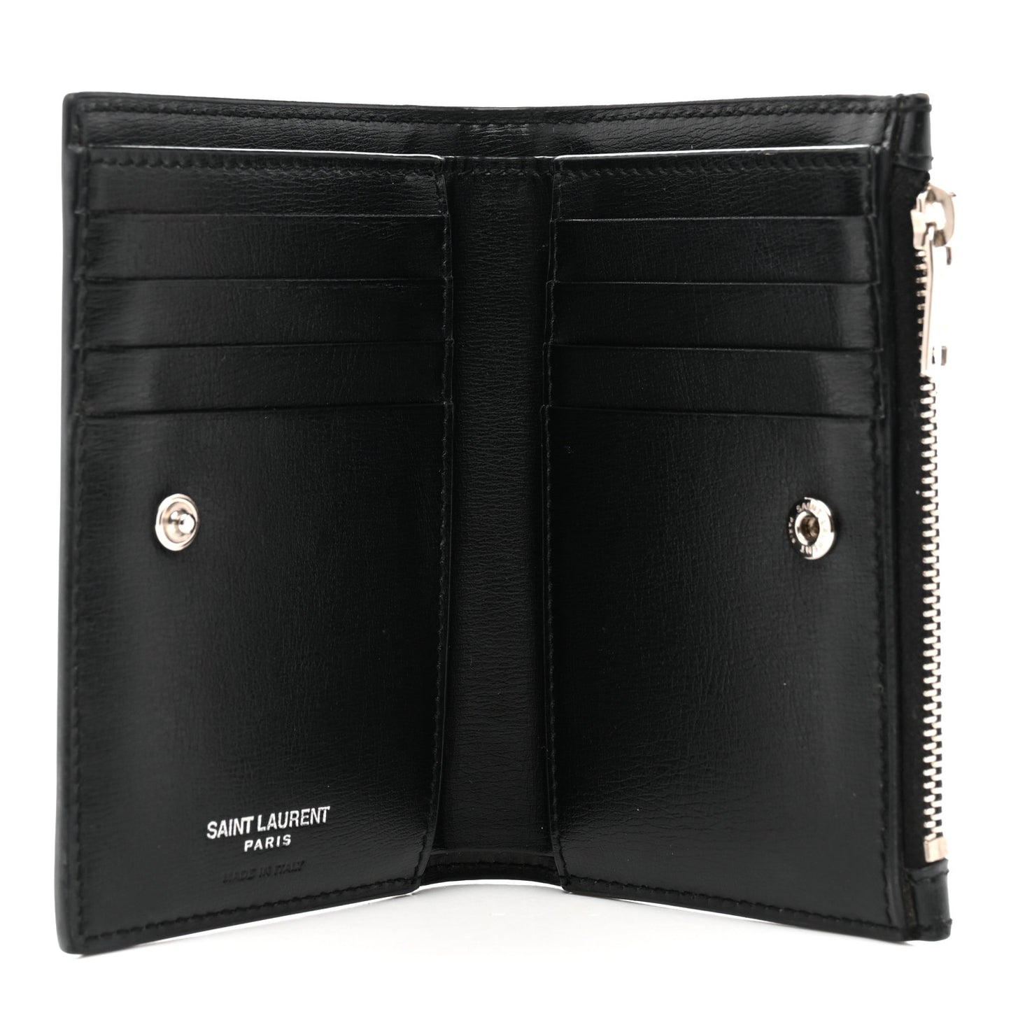 Calfskin Monogram Bi Fold Zipped Wallet Black