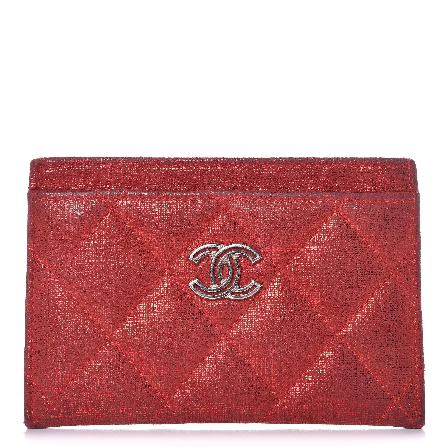Chanel Iridescent Calfskin Quilted Card Holder Red 1 of 14