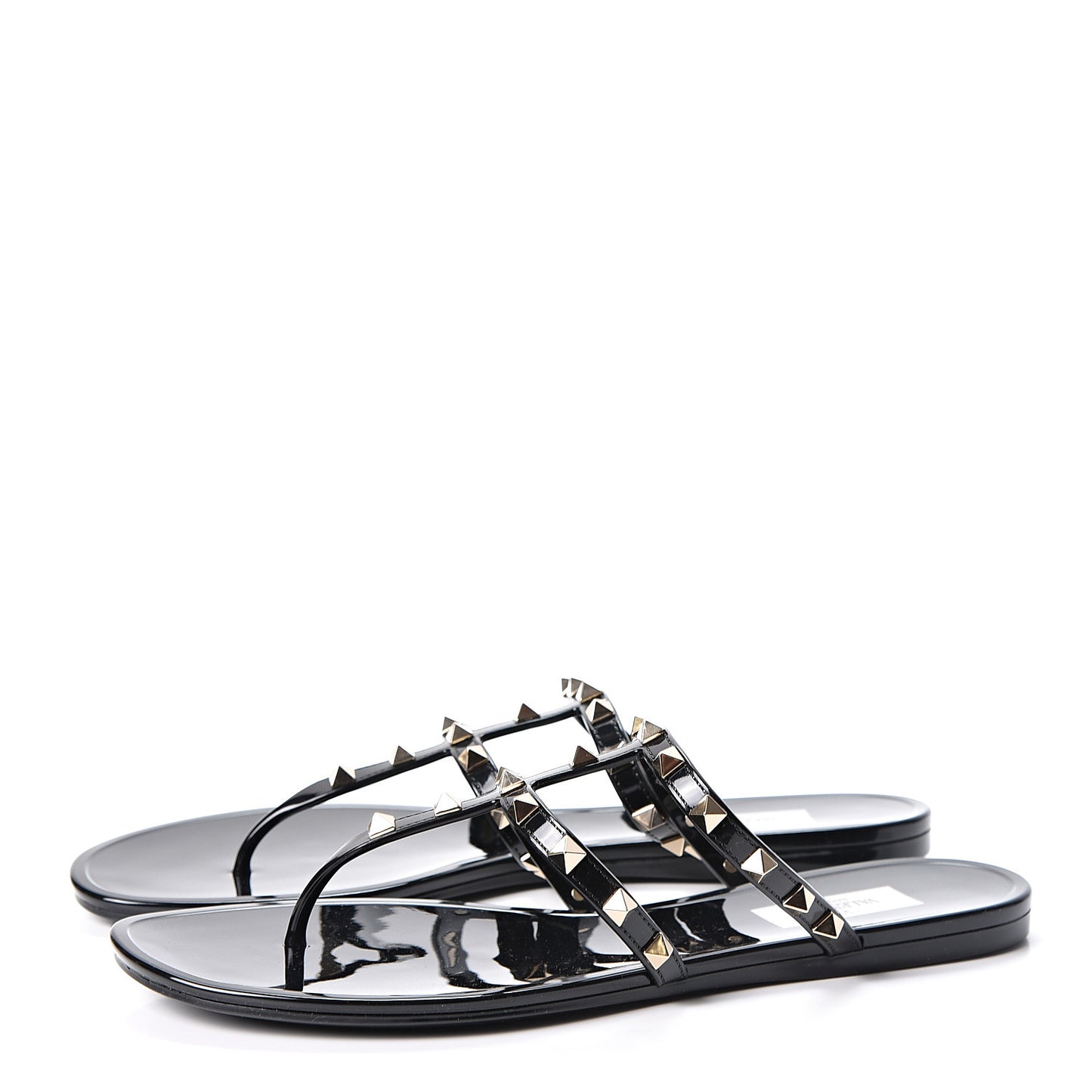 PVC Jelly Rockstud Caged Flat Thong Sandals 41 Black