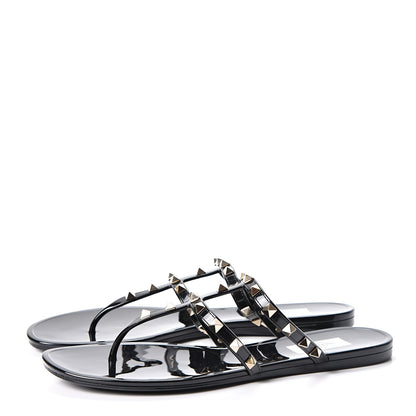 Valentino Garavani PVC Jelly Rockstud Caged Flat Thong Sandals 41 Black 3 of 8