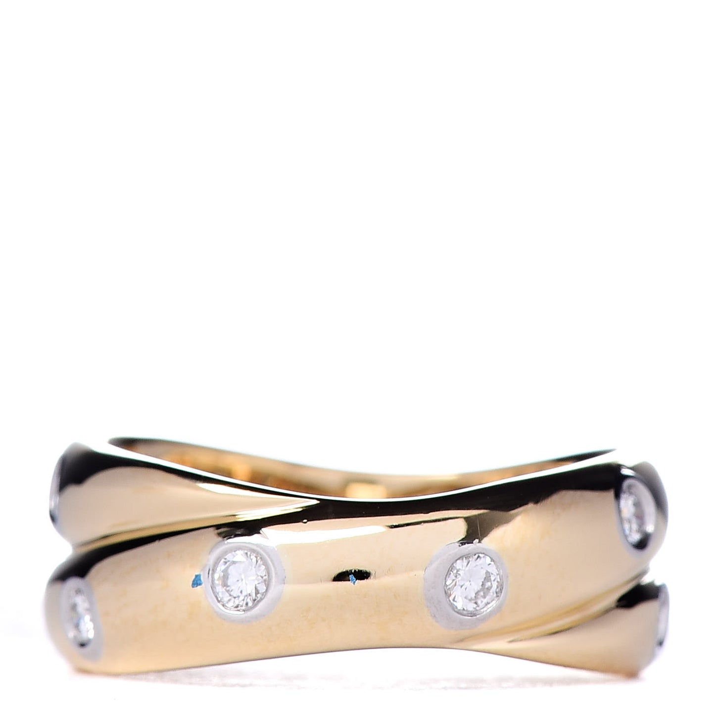 18K Yellow Gold Platinum Diamond Etoile Twist Band Ring 50 5.25
