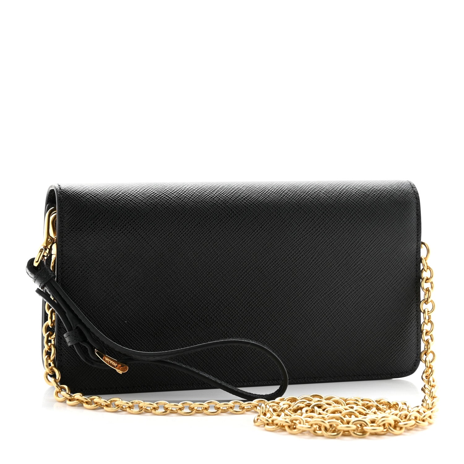 Prada Saffiano Shine Monochrome Mini Flap Crossbody Wristlet Bag Black 3 of 11