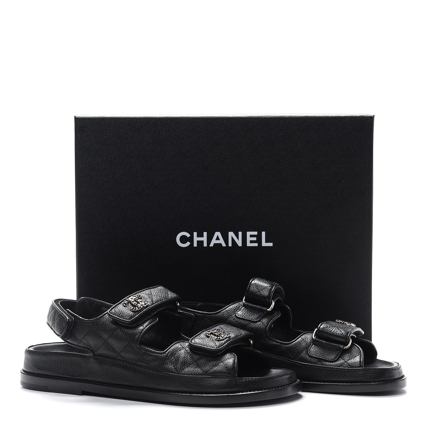 Chanel Grained Calfskin Velcro Dad Sandals 38 Black 9 of 9