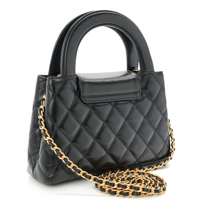 Chanel Shiny Aged Calfskin Quilted Nano Kelly Shopper Black Pink 3 of 11