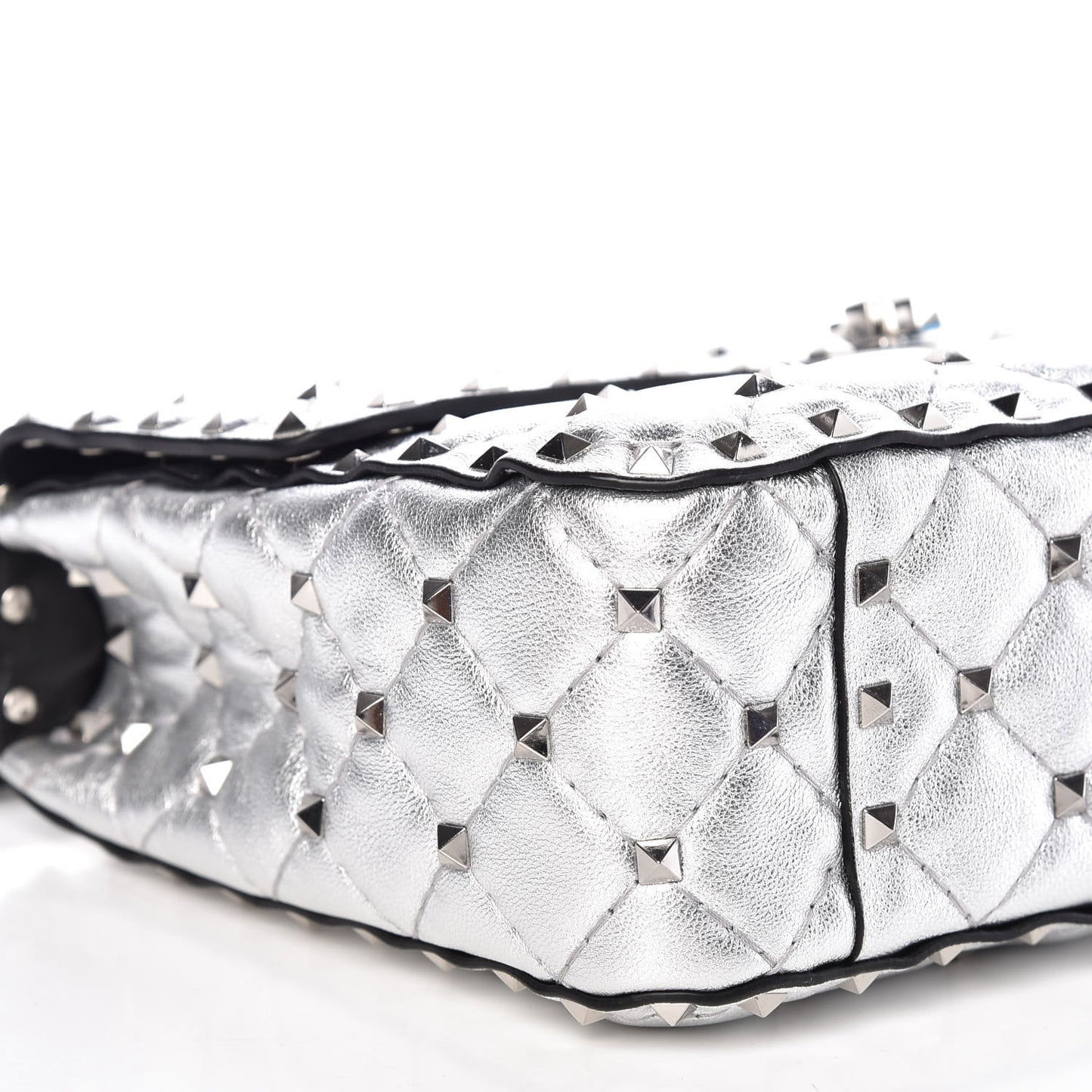 Metallic Nappa Medium Rockstud Spike Shoulder Bag Silver