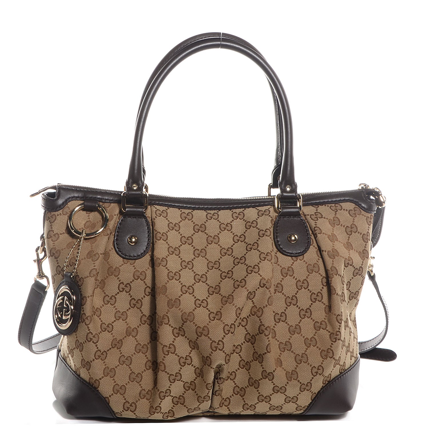 Gucci Monogram Large Sukey Top Handle Bag Beige Dark Brown 1 of 9