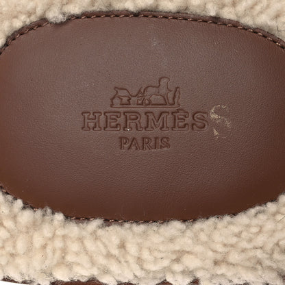Hermes Suede Goatskin Shearling Mens Izmir Sandals 42.5 Marron Teck Ecru 8 of 10