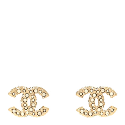 Chanel Metal Graduated Pearl Crystal CC Earrings Light Gold 1 of 4