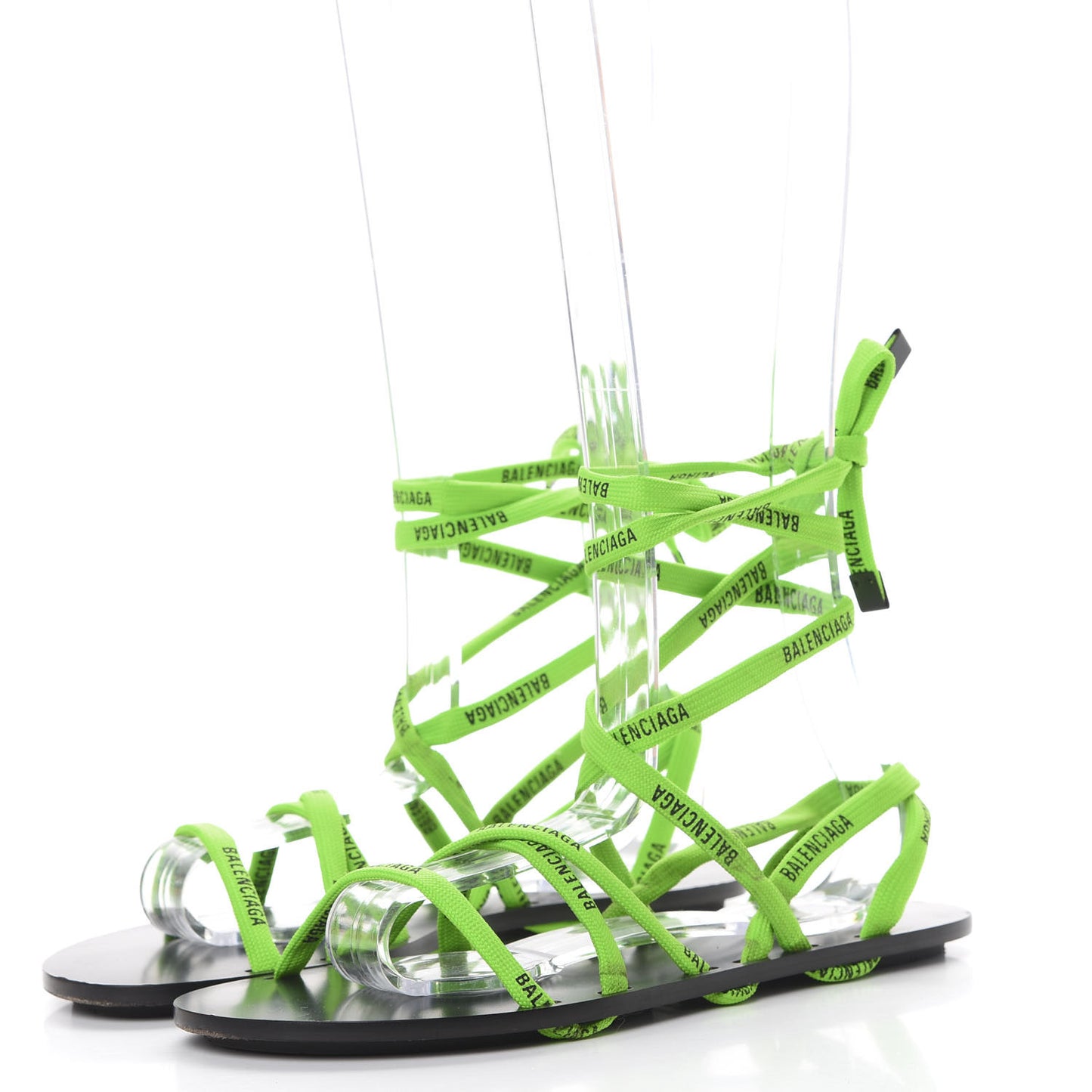 Nylon Calfskin Logo Lace Flat Sandals 39 Neon Green